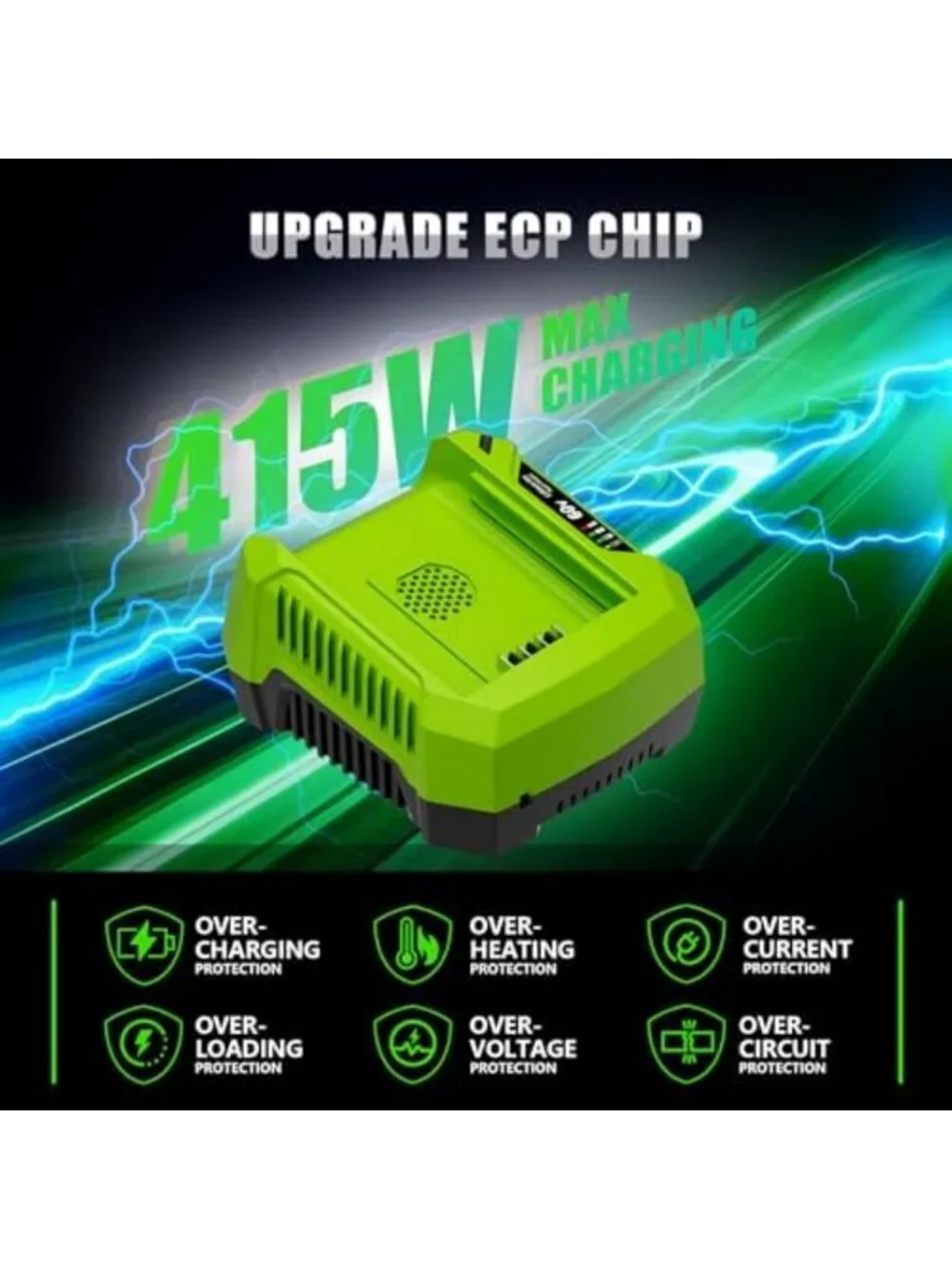 Fast 6A Replacement Charger for 60V Batteries, Compatible with Greenworks Pro